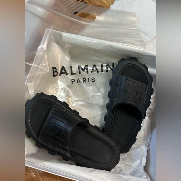 Brand New BALMAIN Ari Black Logo Rubber Slides 38-39 - Picture 3 of 12